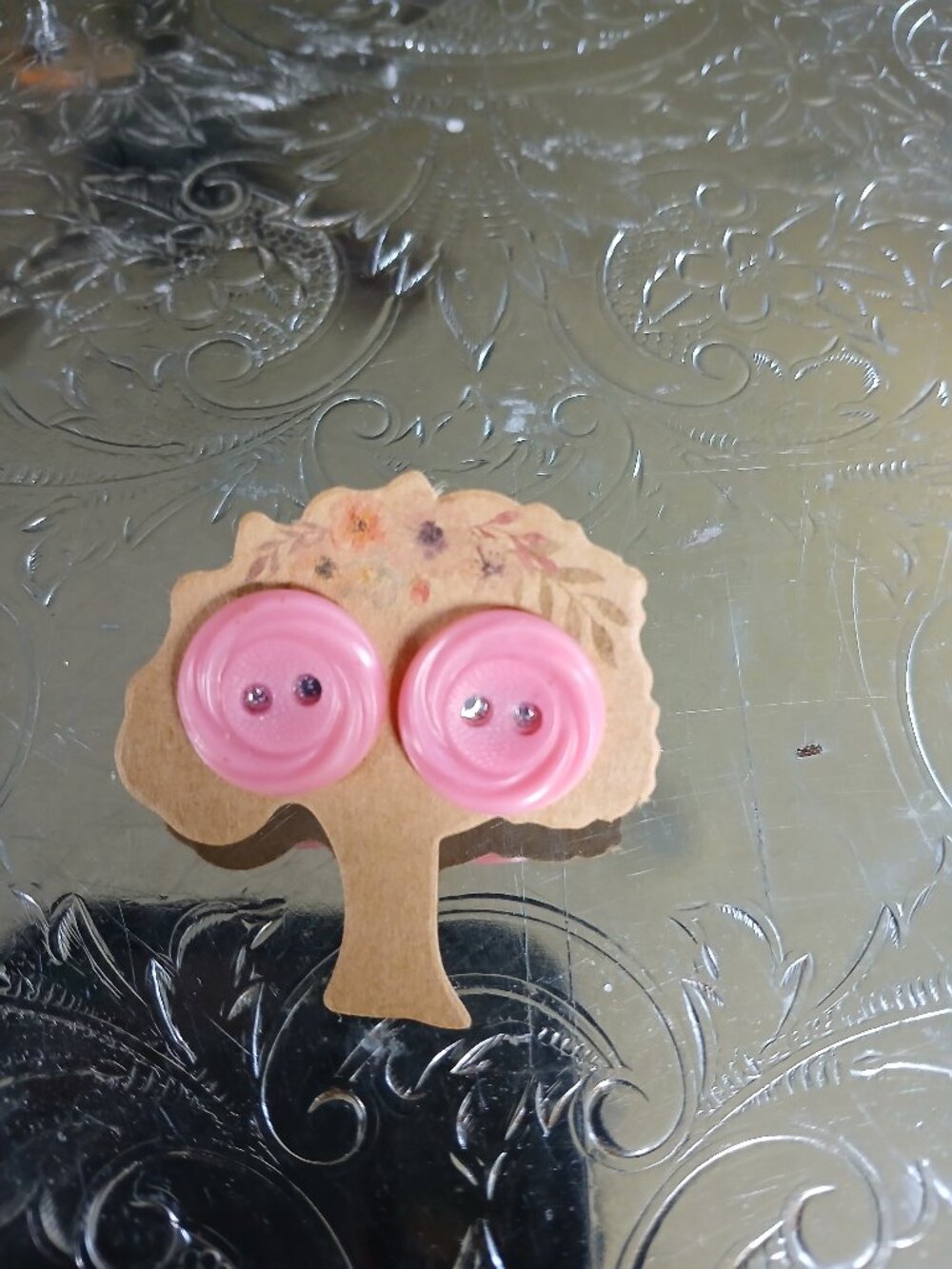 Pink Vintage Button Earrings